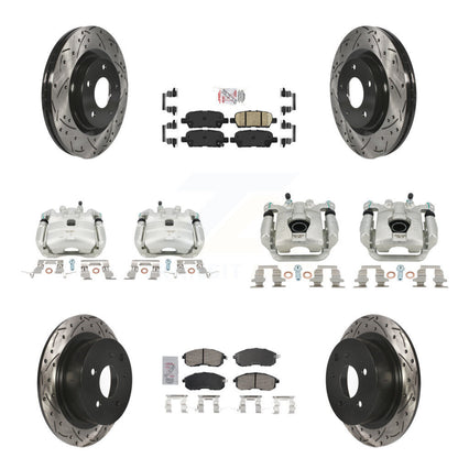 Brake Coat Caliper Drill Slot Rotor Ceramic Pad Front Rear Kit For Nissan Sentra