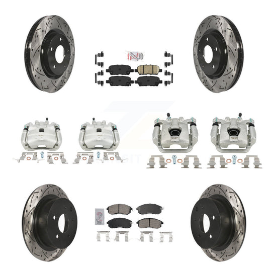 Brake Coat Caliper Drill Slot Rotor Ceramic Pad Front Rear Kit For Nissan Sentra