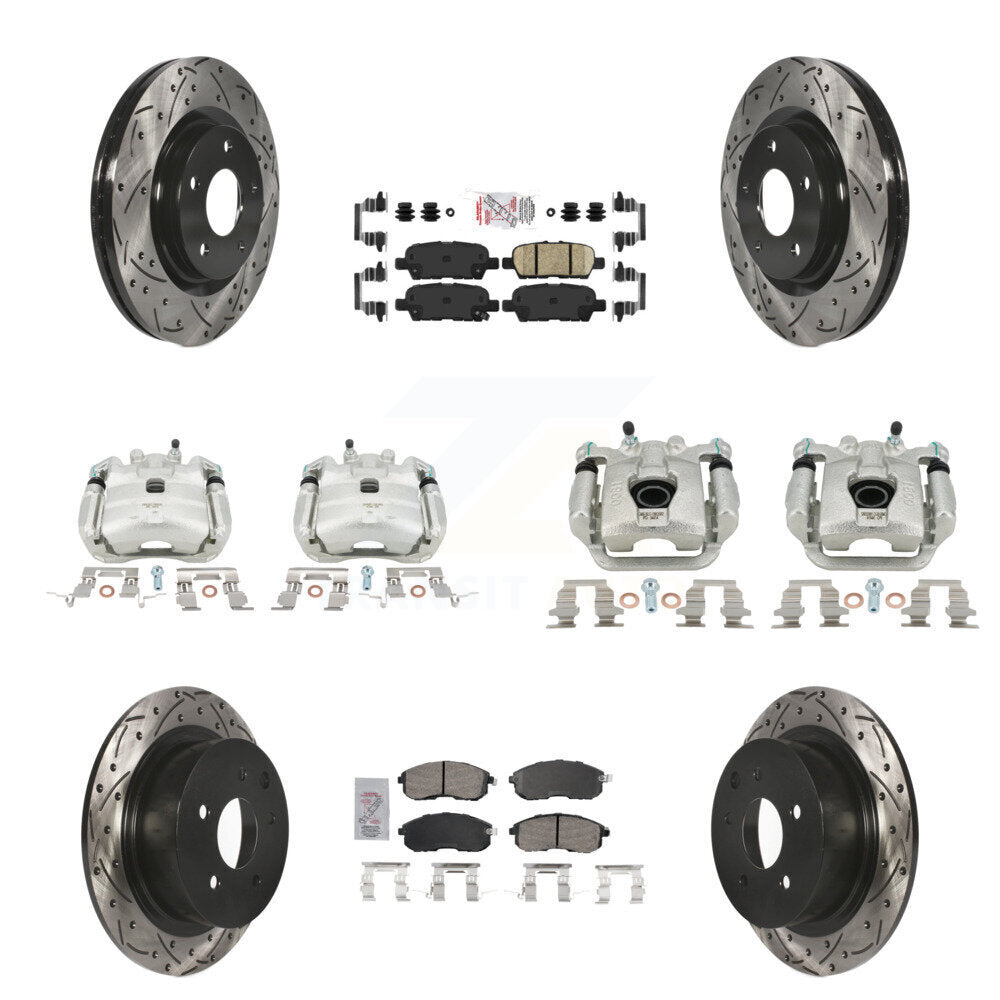 Brake Coat Caliper Drill Slot Rotor Ceramic Pad Front Rear Kit For Nissan Sentra