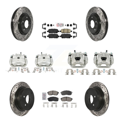Brake Coat Caliper Drill Slot Rotor Ceramic Pad Front Rear Kit For Nissan Sentra