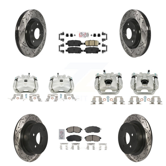 Brake Coat Caliper Drill Slot Rotor Ceramic Pad Front Rear Kit For Nissan Sentra