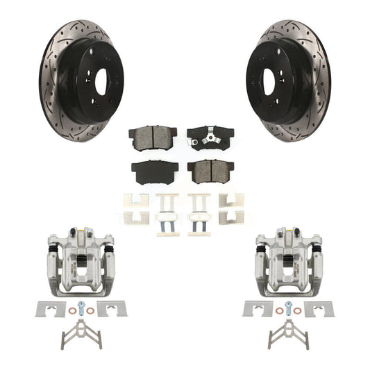 Brake Caliper Drilled Slot Rotor Semi-Metallic Pad Rear Kit For Honda CR-V Acura