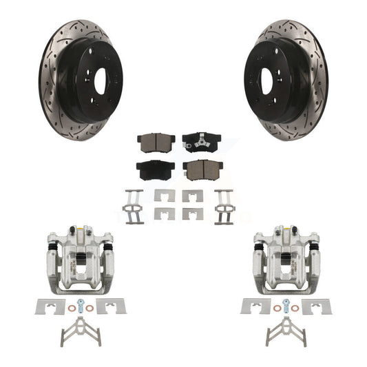 Brake Caliper Drill Slotted Rotors Ceramic Pad Rear Kit For Honda CR-V Acura RDX