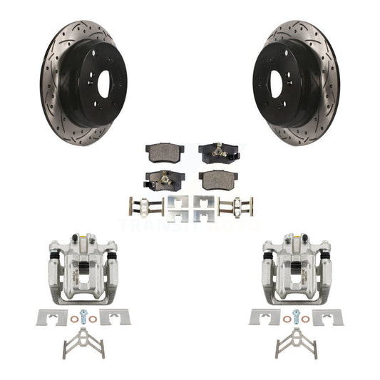 Brake Caliper Drilled Slot Rotor Semi-Metallic Pad Rear Kit For Honda CR-V Acura