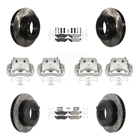 Brake Caliper Drill Slot Rotors Semi-Metallic Pad Front Rear Kit (10Pc) For Ford