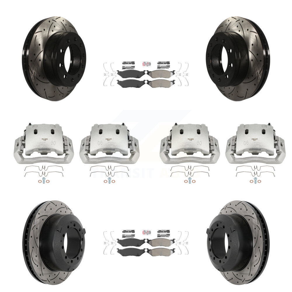 Brake Caliper Drill Slot Rotors Semi-Metallic Pad Front Rear Kit (10Pc) For Ford