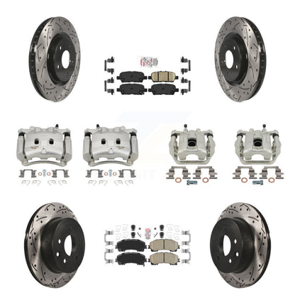 Brake Coat Caliper Drill Slot Rotors Ceramic Pad Front Rear Kit For Nissan Rogue