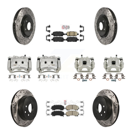 Brake Coat Caliper Drill Slot Rotors Ceramic Pad Front Rear Kit For Nissan Rogue