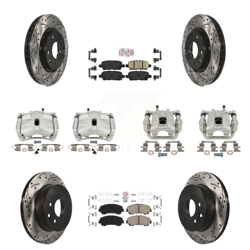 Brake Coat Caliper Drill Slot Rotor Ceramic Pad Front Rear Kit (10Pc) For Nissan