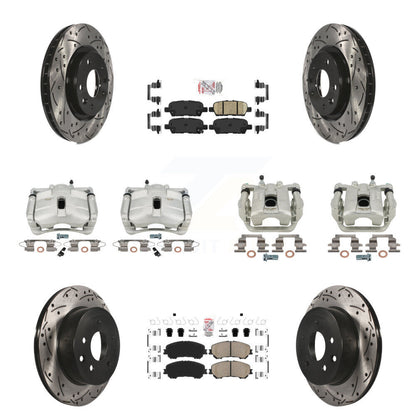 Brake Coat Caliper Drill Slot Rotor Ceramic Pad Front Rear Kit (10Pc) For Nissan