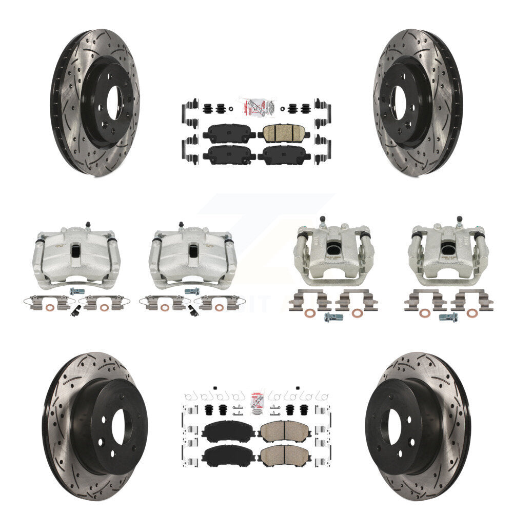 Brake Coat Caliper Drill Slot Rotor Ceramic Pad Front Rear Kit (10Pc) For Nissan
