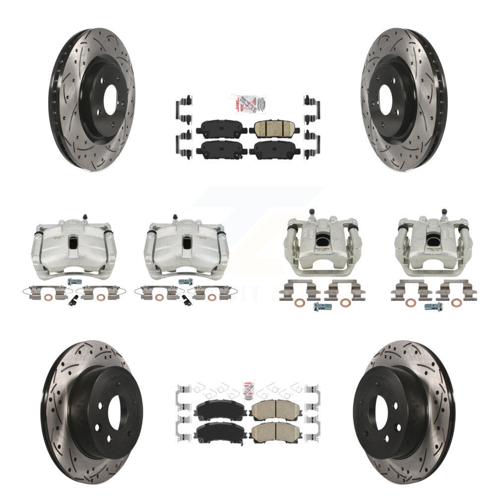Brake Caliper Drill Slotted Rotor Ceramic Pad Front Rear Kit For Nissan Rogue SL