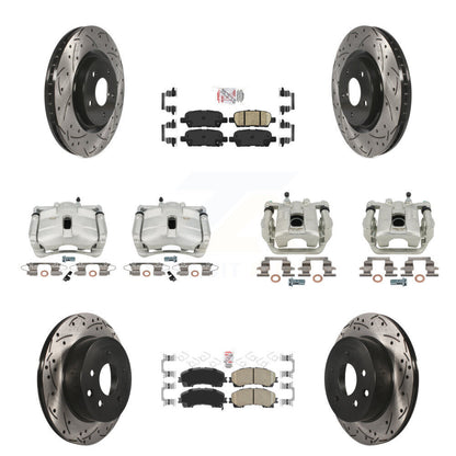 Brake Caliper Drill Slotted Rotor Ceramic Pad Front Rear Kit For Nissan Rogue SL