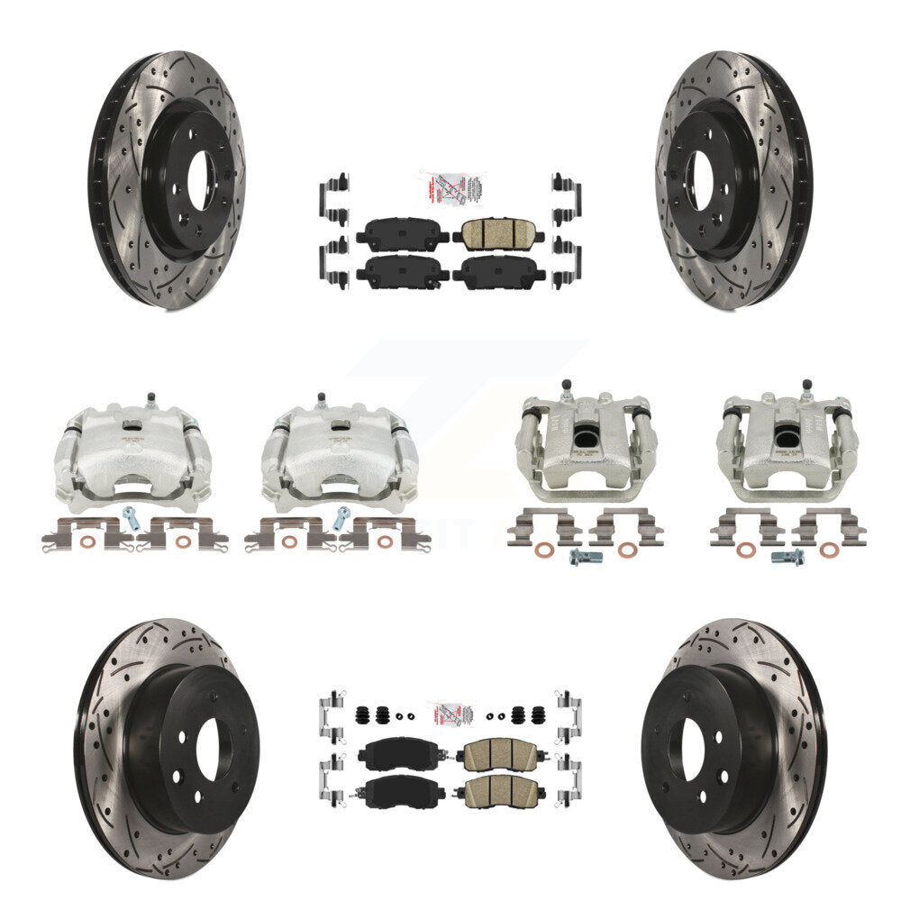 Brake Caliper Drill Slot Rotor Ceramic Pad Front Rear Kit (10Pc) For Nissan LEAF