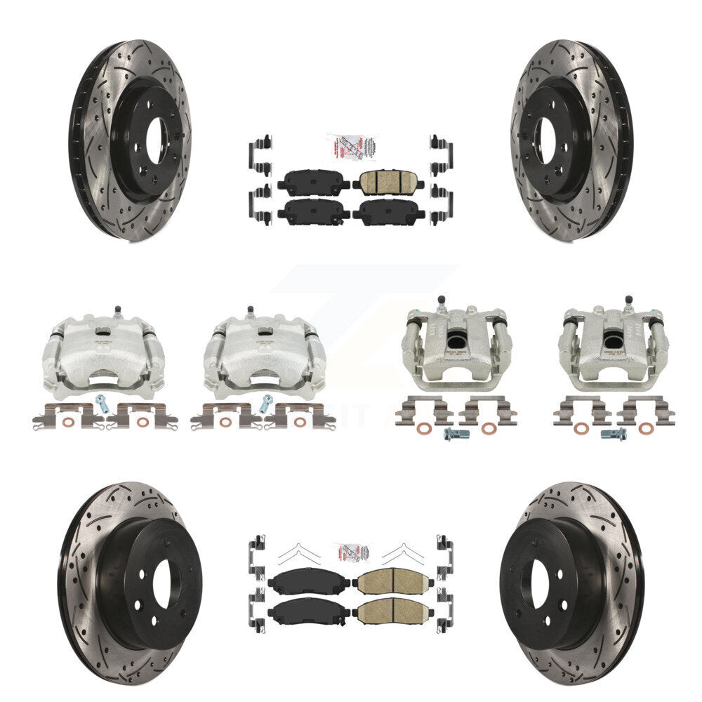 Brake Caliper Drill Slot Rotor Ceramic Pad Front Rear Kit (10Pc) For Nissan LEAF