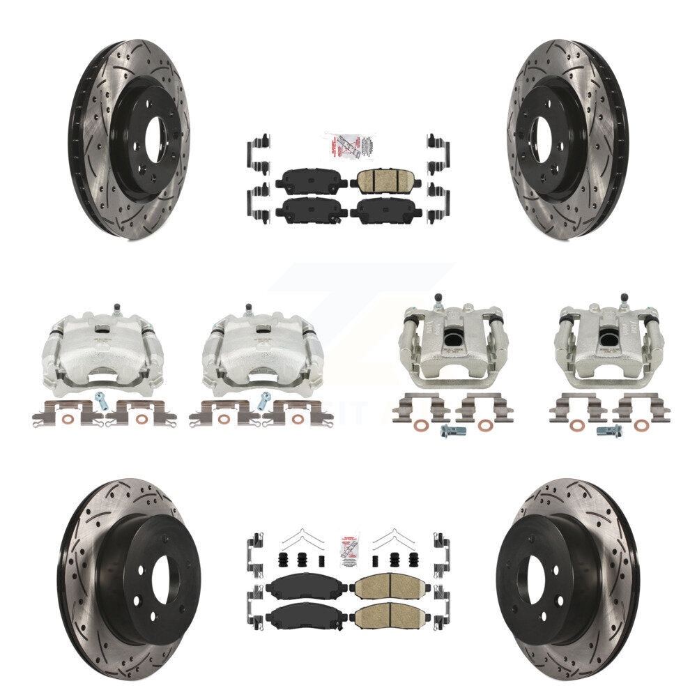 Brake Caliper Drill Slot Rotor Ceramic Pad Front Rear Kit (10Pc) For Nissan LEAF