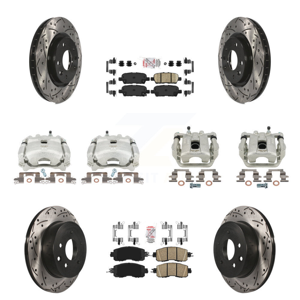 Brake Caliper Drill Slot Rotor Ceramic Pad Front Rear Kit (10Pc) For Nissan LEAF