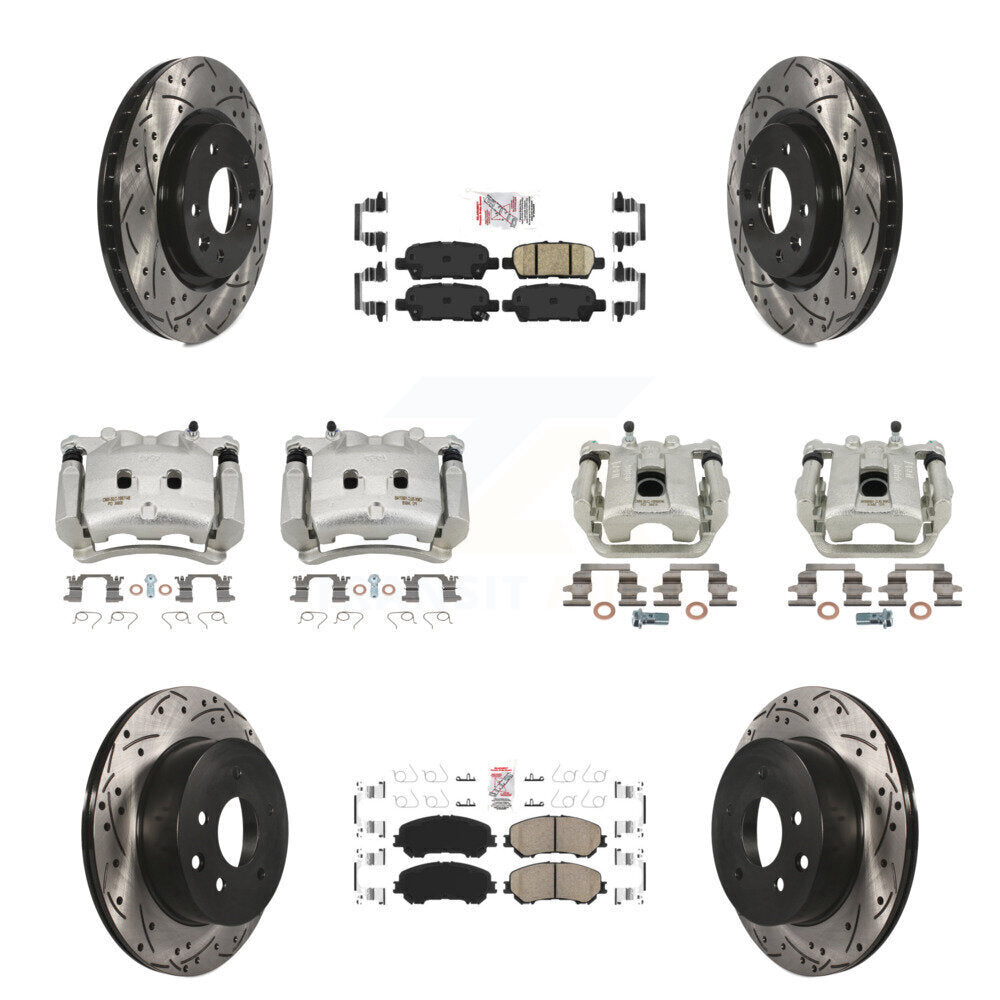 Brake Coat Caliper Drill Slot Rotors Ceramic Pad Front Rear Kit For Nissan Rogue