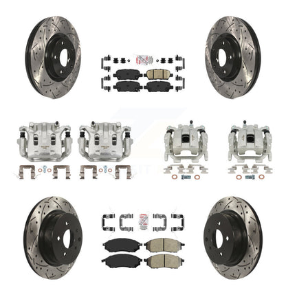 Brake Coat Caliper Drill Slot Rotor Semi-Metallic Ceramic Pad Front Rear Kit For