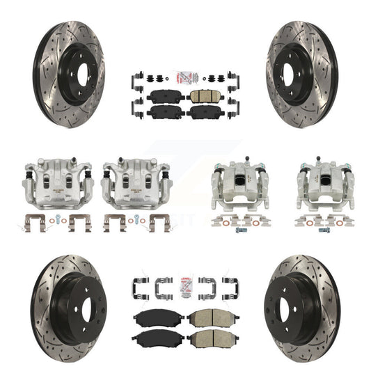 Brake Caliper Drill Slot Rotors Semi-Metallic Ceramic Pad Front Rear Kit For G37