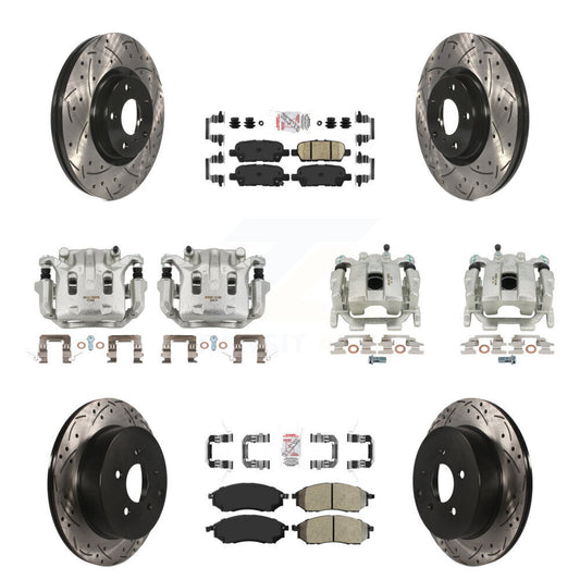 Brake Caliper Drill Slot Rotor Semi-Metallic Ceramic Pad Front Rear Kit For QX70