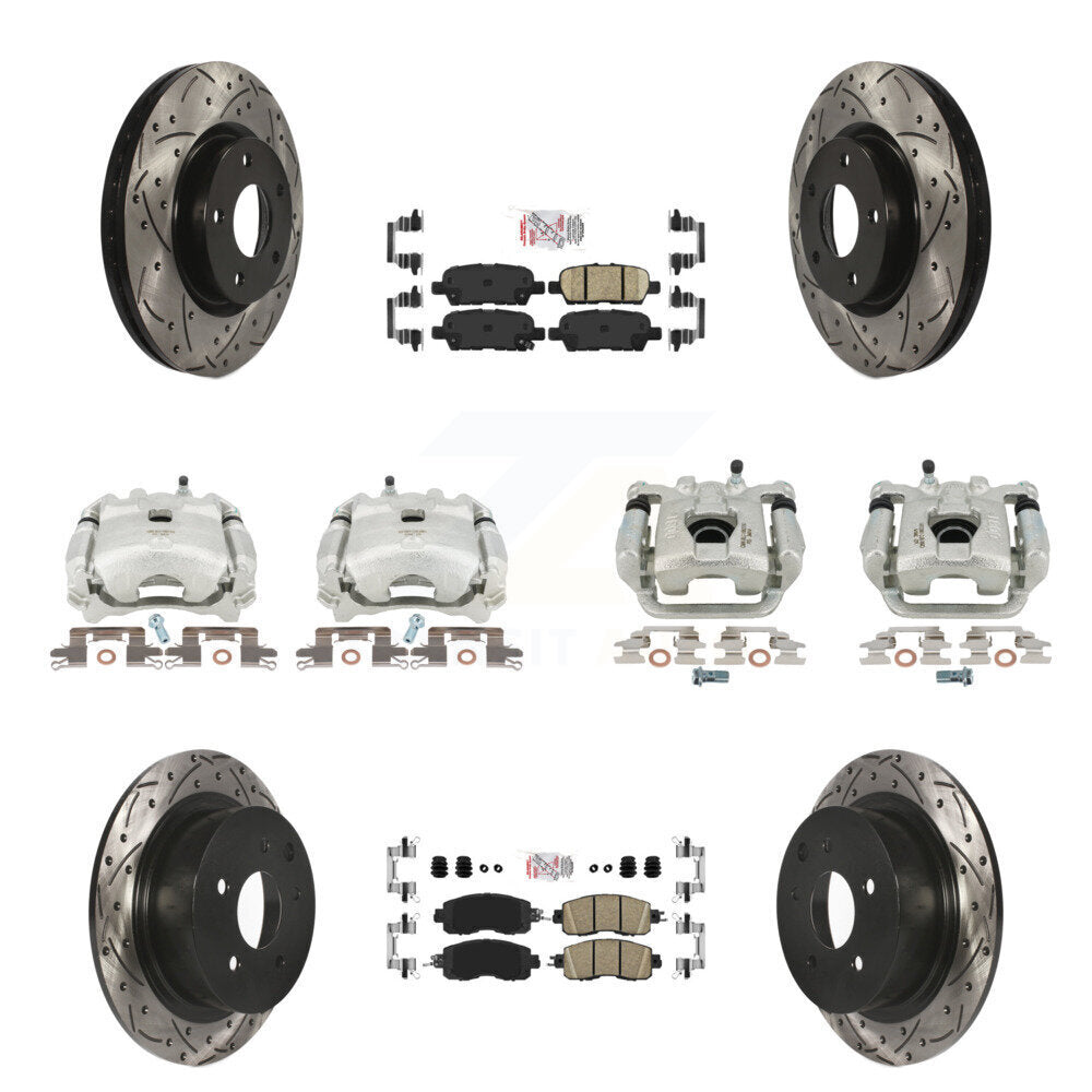 Brake Coat Caliper Drill Slot Rotor Ceramic Pad Front Rear Kit For Nissan Altima
