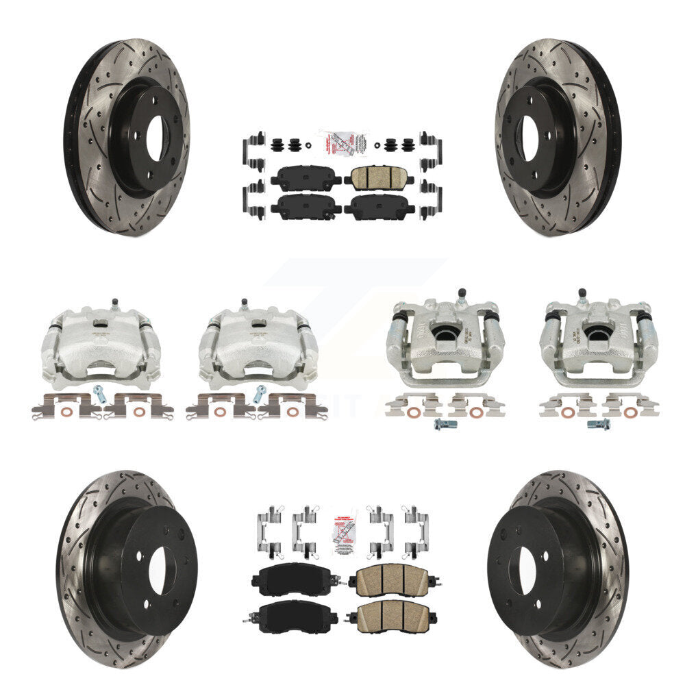 Brake Coat Caliper Drill Slot Rotor Ceramic Pad Front Rear Kit For Nissan Altima