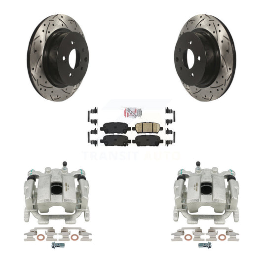 Brake Caliper Drill Slot Rotor Ceramic Pad Rear Kit For INFINITI G37 QX50 Nissan
