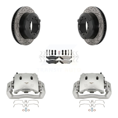 Brake Caliper Drilled Slot Rotor Semi-Metallic Pad Rear Kit For Ford F-450 Super