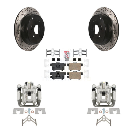 Brake Caliper Drill Slotted Rotors Ceramic Pad Rear Kit For Honda CR-V Acura RDX