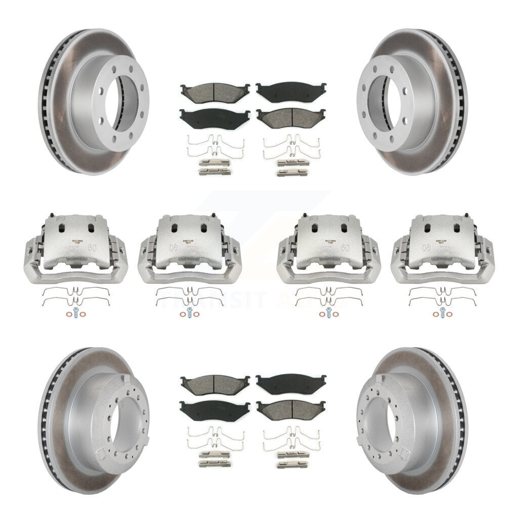Disc Brake Caliper Coated Rotors And Semi-Metallic Pads Front Rear Kit For