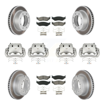 Disc Brake Caliper Coated Rotors And Semi-Metallic Pads Front Rear Kit For
