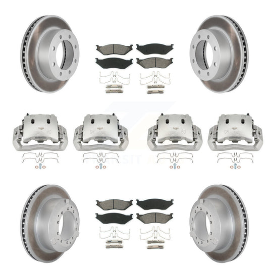 Disc Brake Caliper Coated Rotors And Semi-Metallic Pads Front Rear Kit For