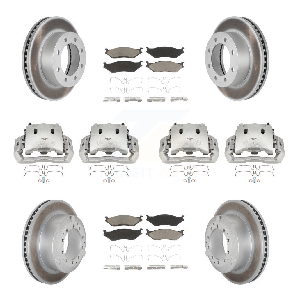 Brake Caliper Coat Rotors & Ceramic Pad Front Rear Kit For Ford F-450 Super Duty