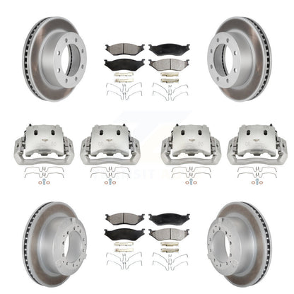 Disc Brake Caliper Coated Rotors And Semi-Metallic Pads Front Rear Kit For