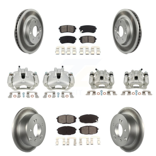 Brake Caliper Coat Rotor & Semi-Metallic Pad Front Rear Kit (10Pc) For Kia Forte