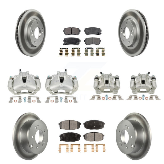 Brake Caliper Coat Rotor & Semi-Metallic Pad Front Rear Kit (10Pc) For Kia Forte