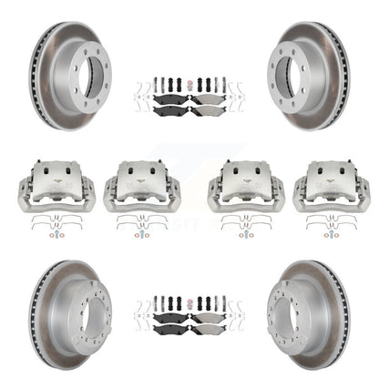 Disc Brake Caliper Coated Rotors And Semi-Metallic Pads Front Rear Kit For