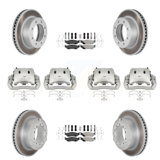 Disc Brake Caliper Coated Rotors And Semi-Metallic Pads Front Rear Kit For
