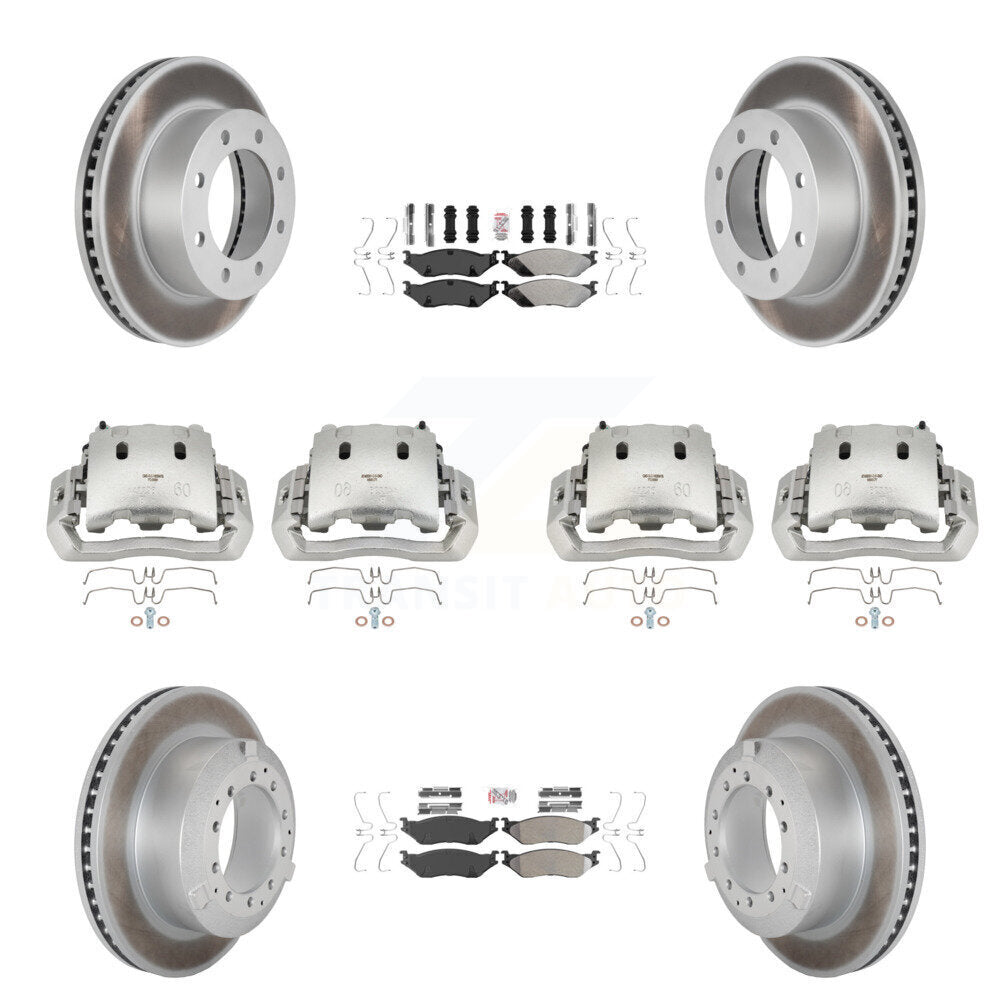 Disc Brake Caliper Coated Rotors And Semi-Metallic Pads Front Rear Kit For