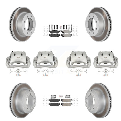 Disc Brake Caliper Coated Rotors And Semi-Metallic Pads Front Rear Kit For