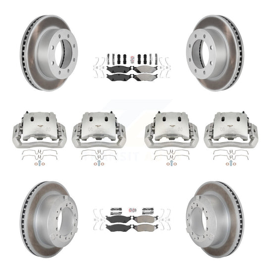 Disc Brake Caliper Coated Rotors And Semi-Metallic Pads Front Rear Kit For