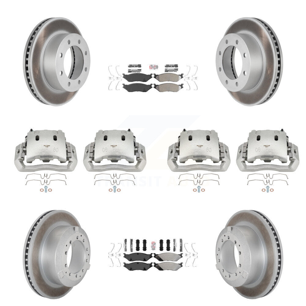 Disc Brake Caliper Coated Rotors And Semi-Metallic Pads Front Rear Kit For