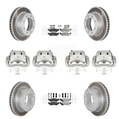 Disc Brake Caliper Coated Rotors And Semi-Metallic Pads Front Rear Kit For