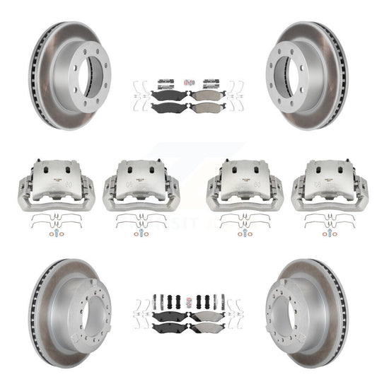 Disc Brake Caliper Coated Rotors And Semi-Metallic Pads Front Rear Kit For