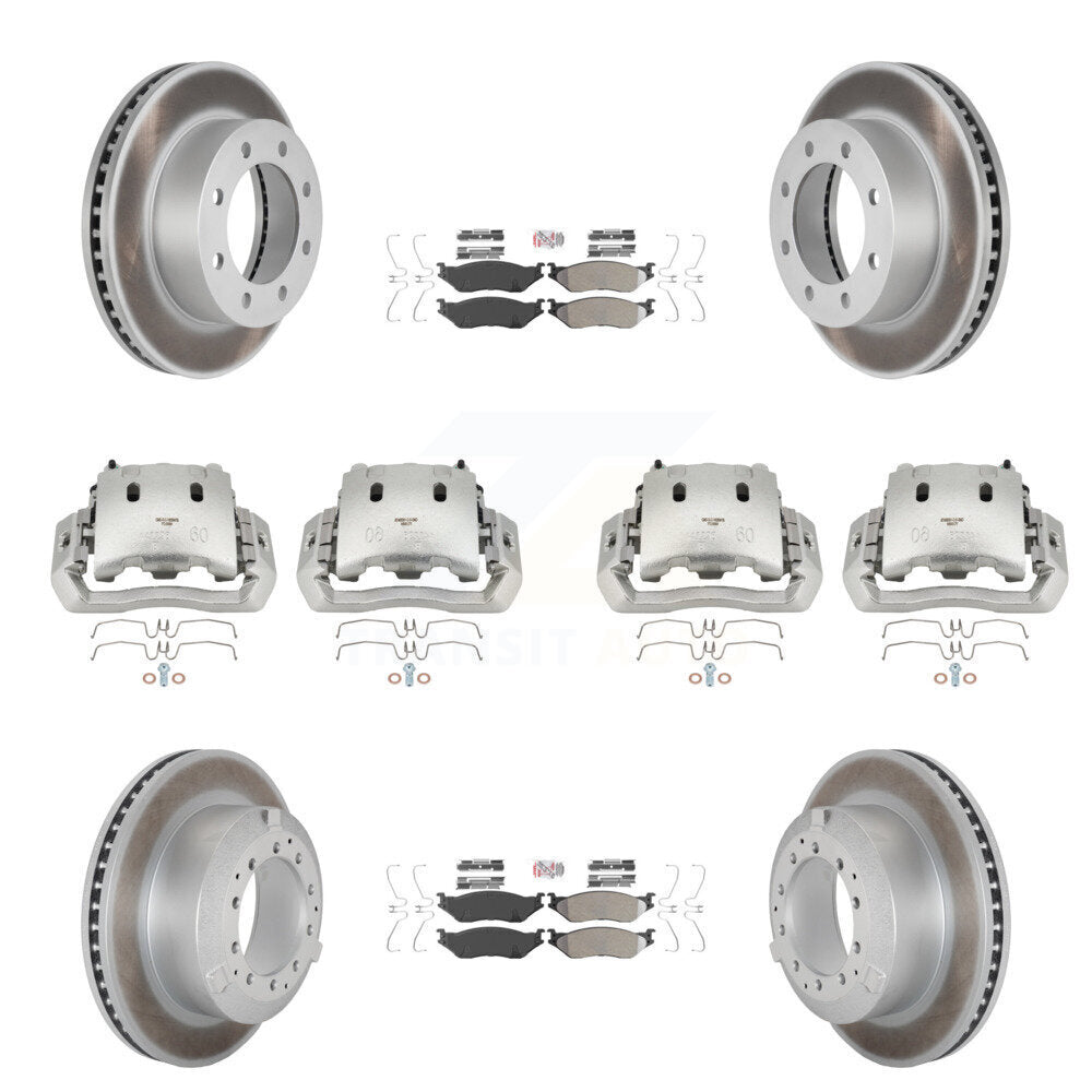 Disc Brake Caliper Coated Rotors And Semi-Metallic Pads Front Rear Kit For