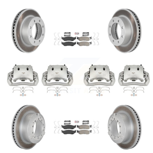 Disc Brake Caliper Coated Rotors And Semi-Metallic Pads Front Rear Kit For
