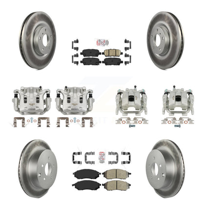 Brake Caliper Coat Rotor And Semi-Metallic Ceramic Pad Front Rear Kit For Nissan