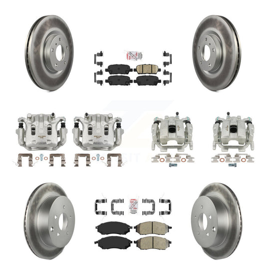 Brake Caliper Coat Rotor And Semi-Metallic Ceramic Pad Front Rear Kit For Nissan