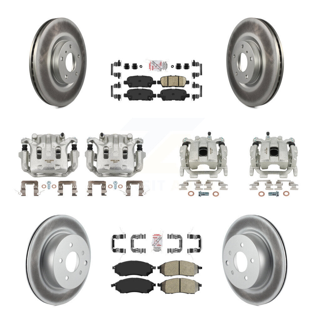 Disc Brake Caliper Coated Rotor And Semi-Metallic Ceramic Pad Front Rear Kit For